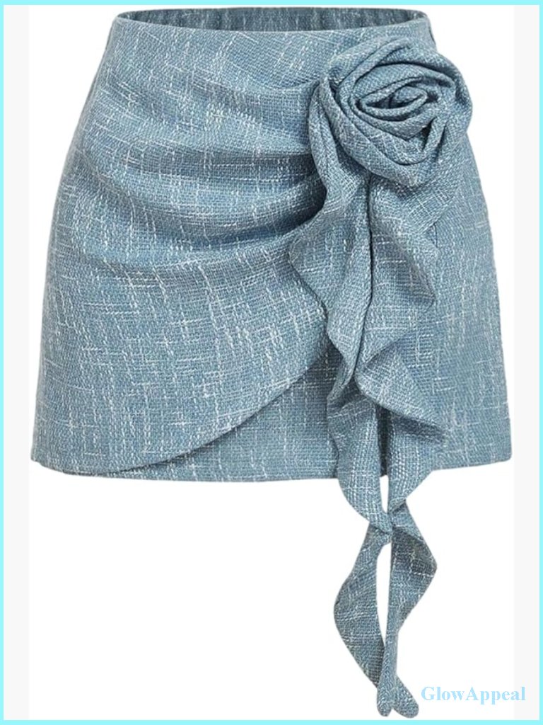 Elegant 3d Floral High Waisted A Line Mini Skirt Business Casual